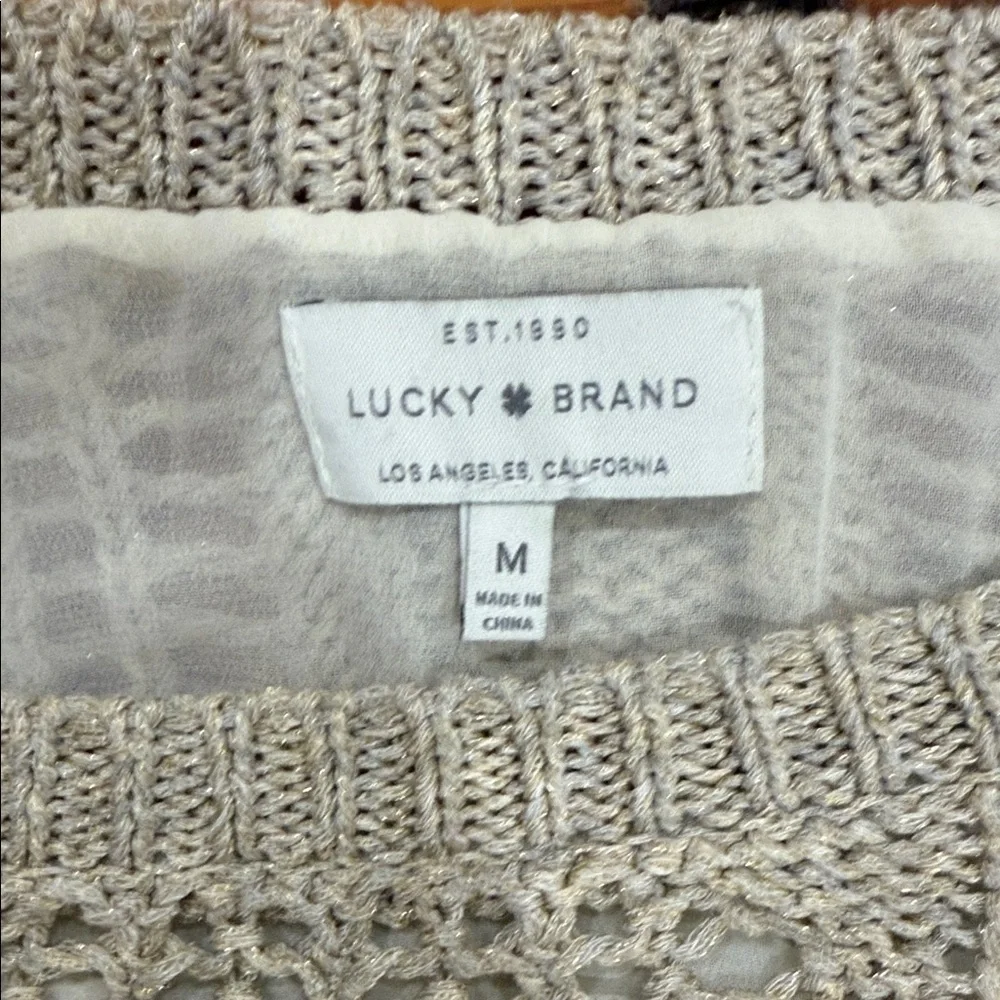 Lucky Brand Taupe Knit Sweater with Sheer Hem Size Medium - Picture 2 of 12